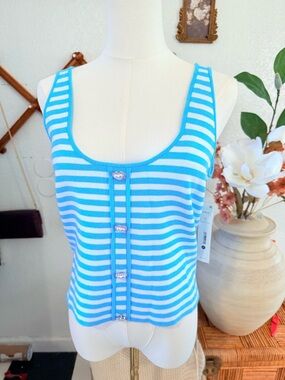 Barbie Aqua Blue & White Striped Scoop Neck Tank